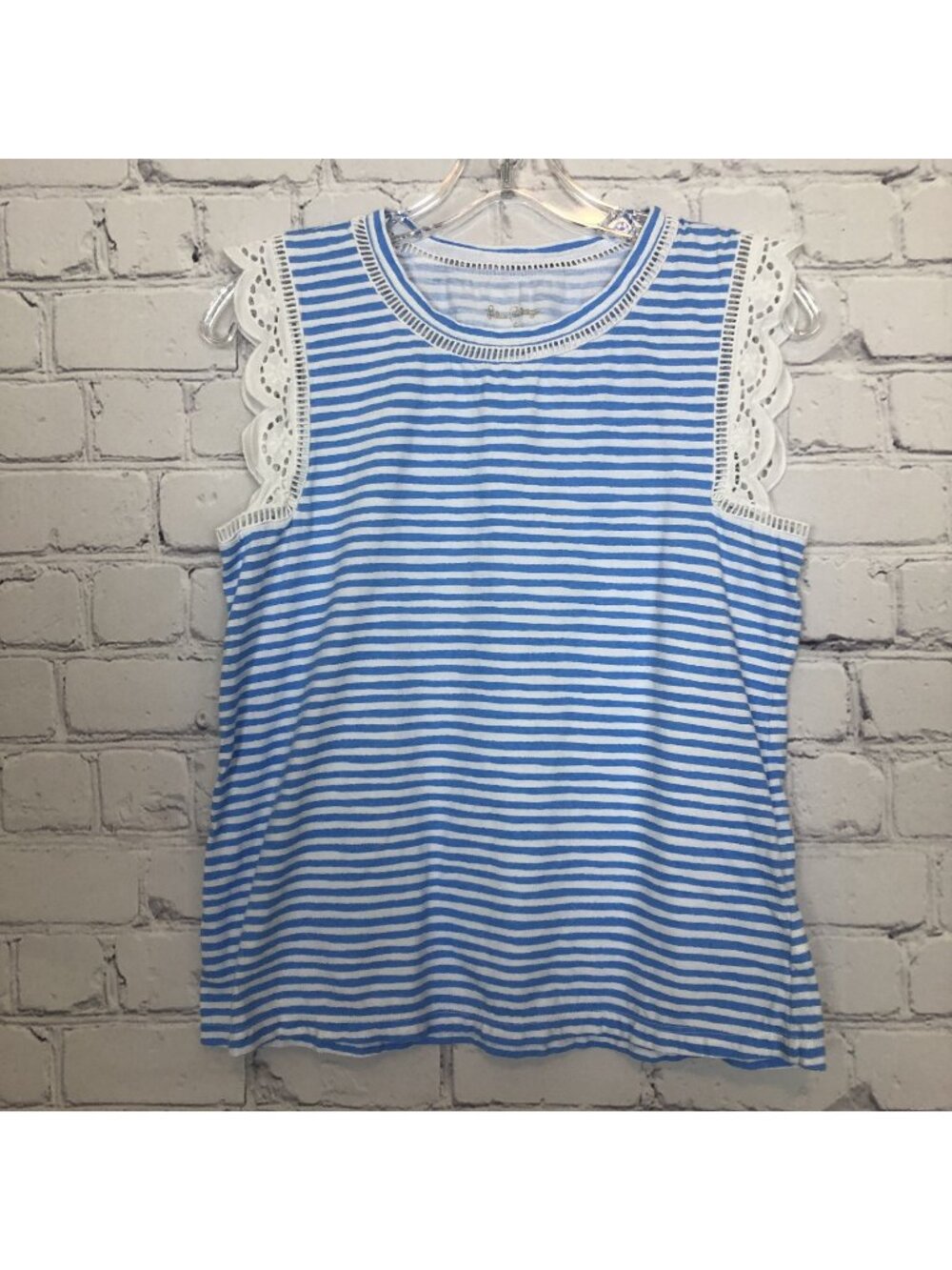Lilly Pulitzer Agee Top Size S Beach Happy Stripe Zanzibar Blue White Stripe